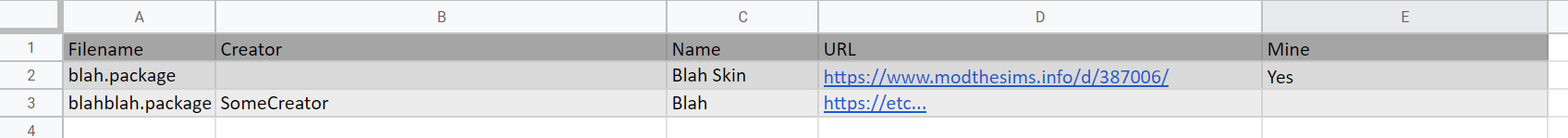 Example in Google Sheets